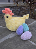 Crocheted Chicken Plush with Eggs – Interactive Farm Toy, Nursery Decor.