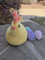 Crocheted Chicken Plush with Eggs – Interactive Farm Toy, Nursery Decor.