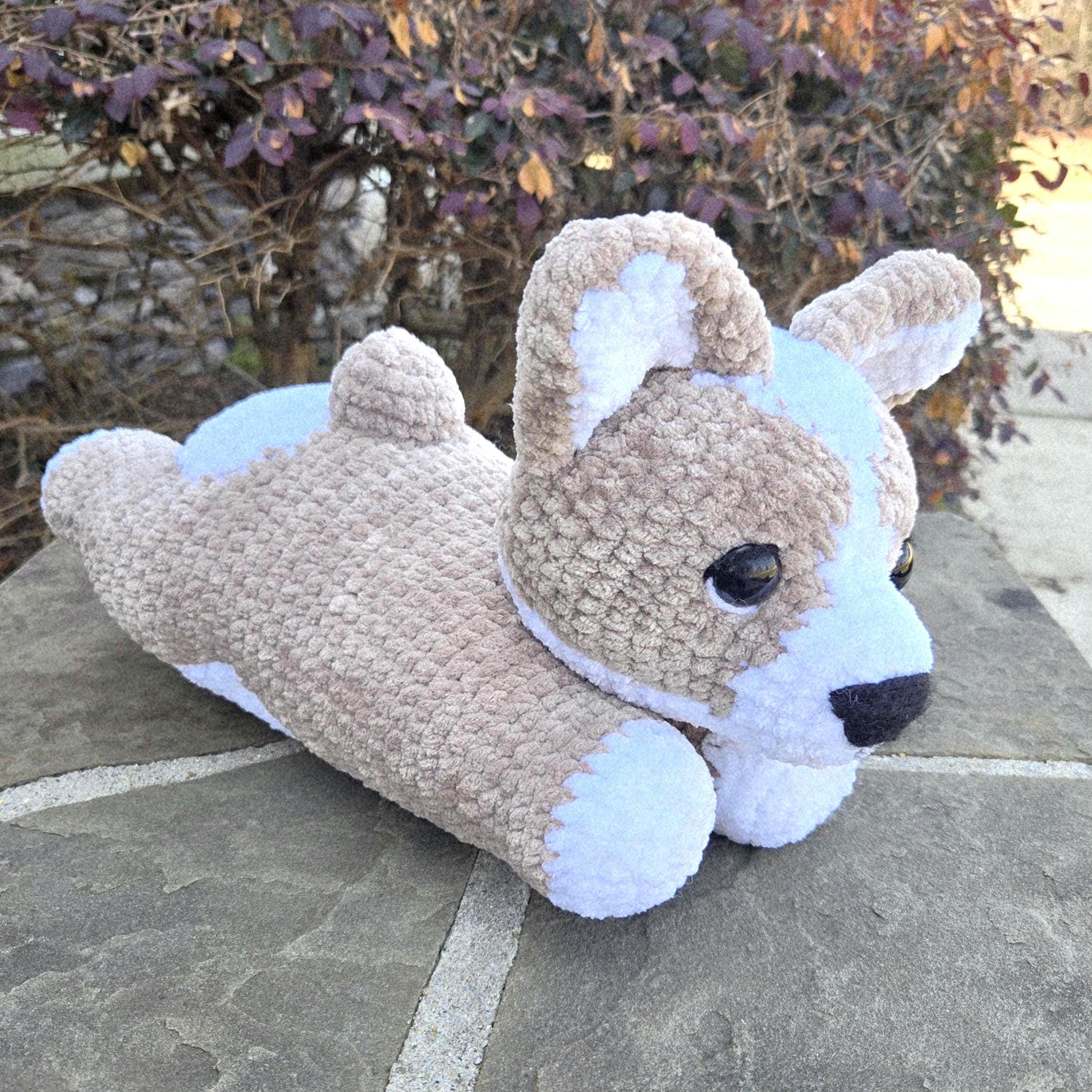 Handmade Crochet Corgi Plush Dog – Large Amigurumi Stuffed Animal, Custom Color Puppy Toy