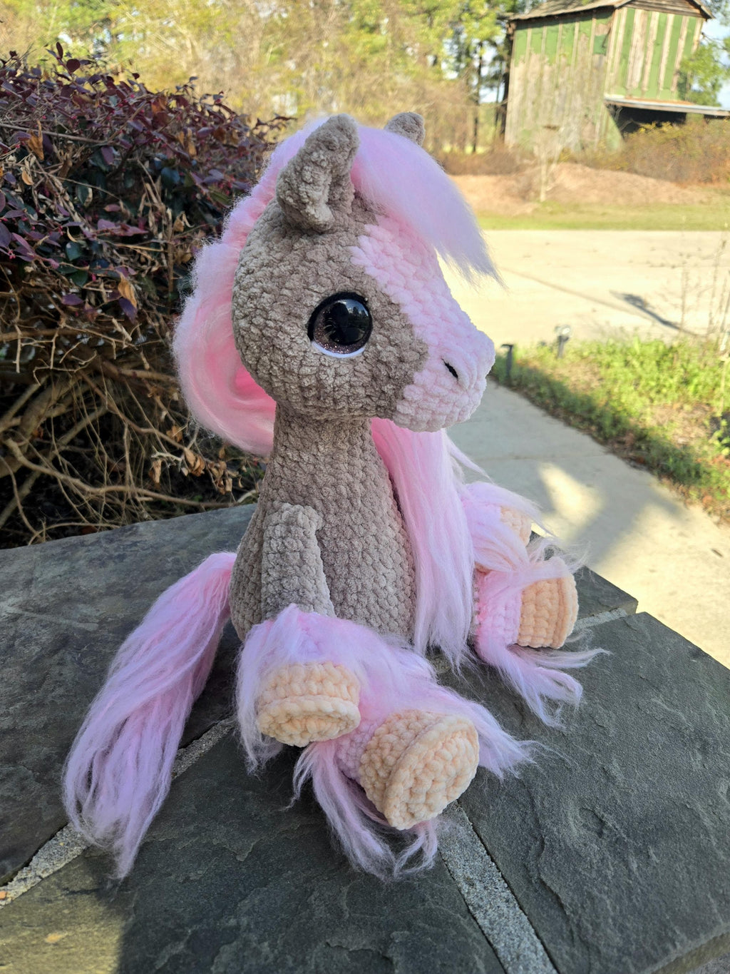 Neapolitan Crochet Horse Plush Toy – Strawberry Vanilla Chocolate Amigurumi Stuffed Animal.