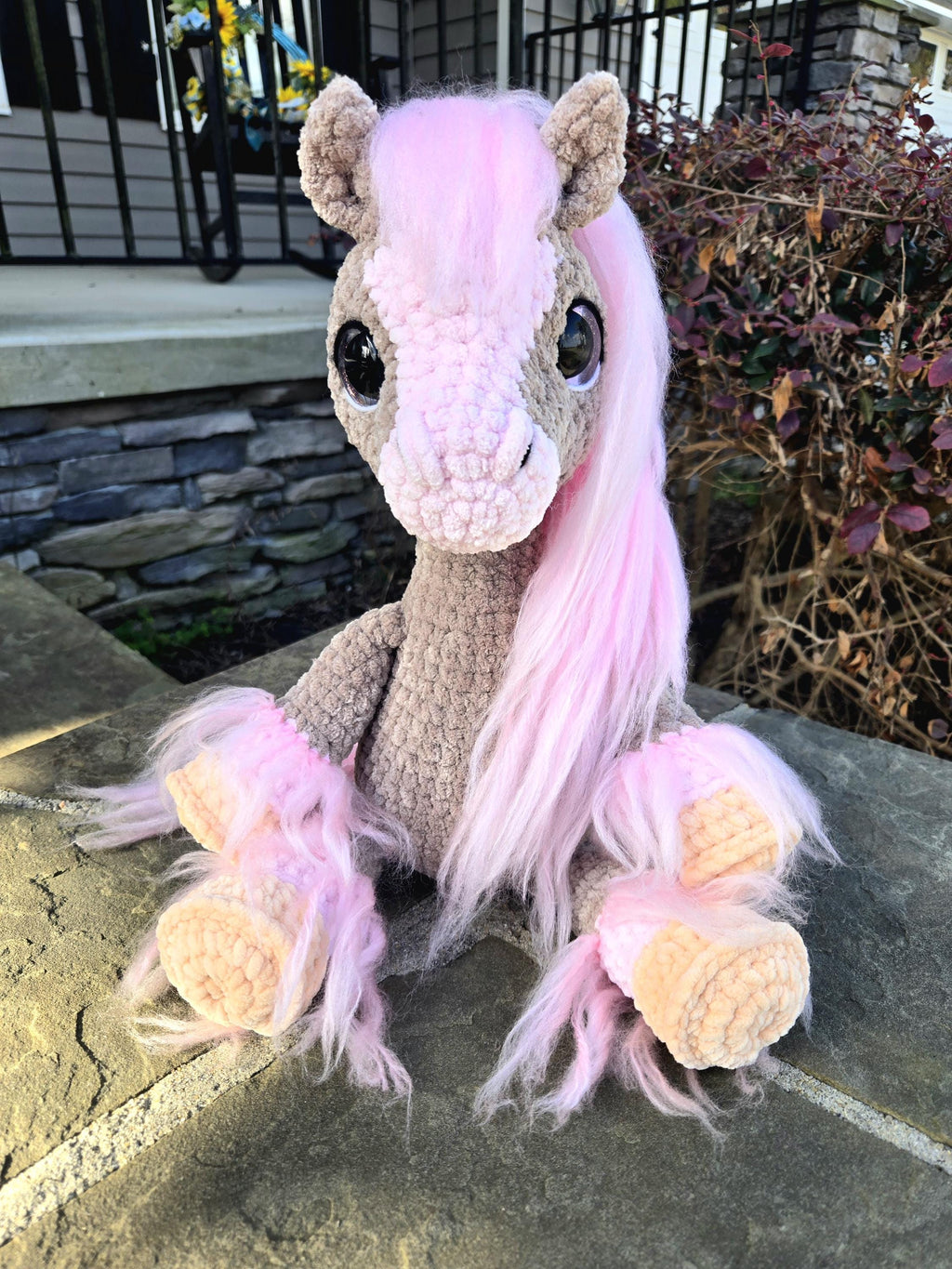 Neapolitan Crochet Horse Plush Toy – Strawberry Vanilla Chocolate Amigurumi Stuffed Animal.
