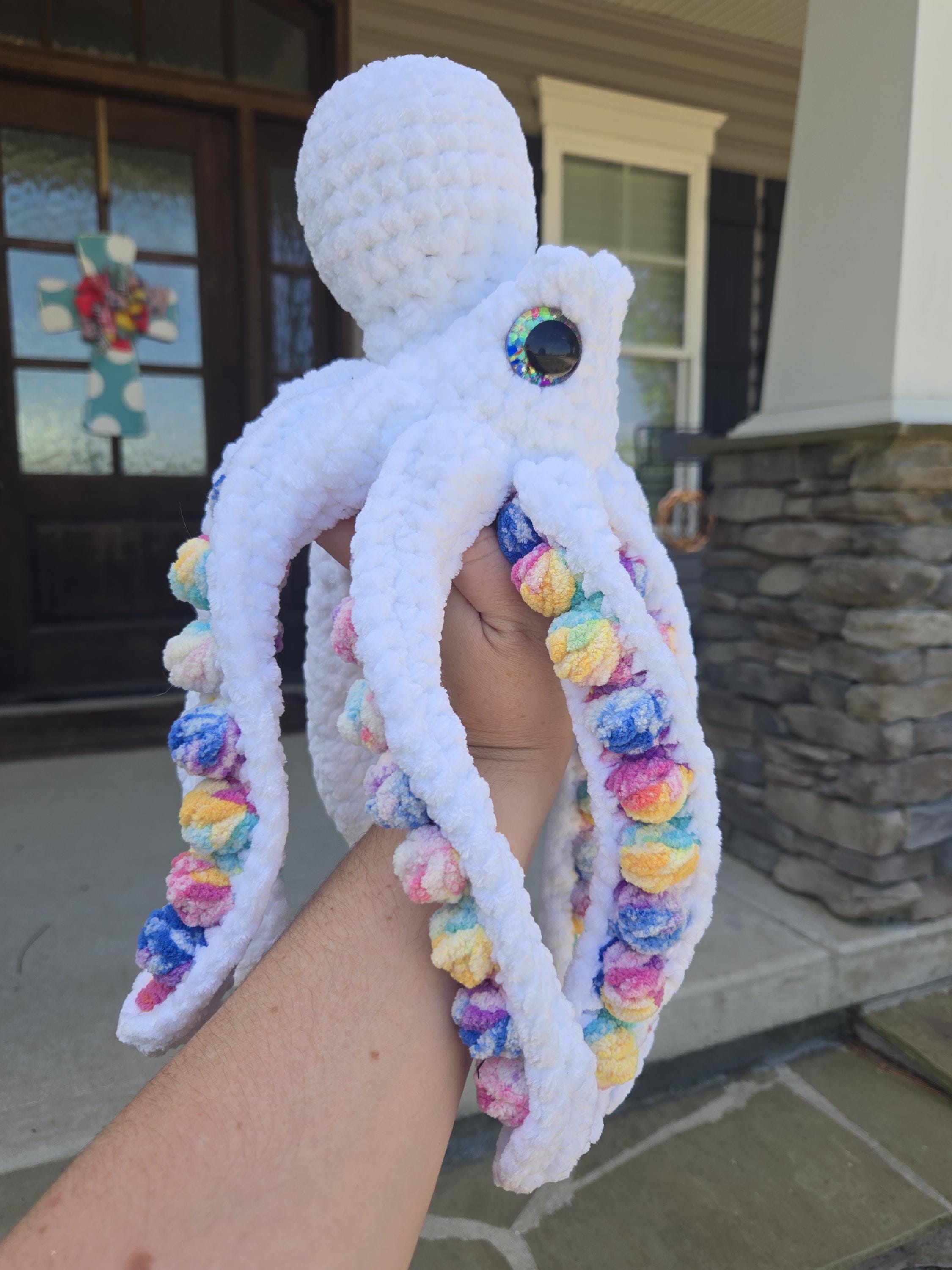Octopus Plush Crochet Stuffed Animal Colorful Sea Creature Gift Kawaii Ocean Toy Handmade Amigurumi.