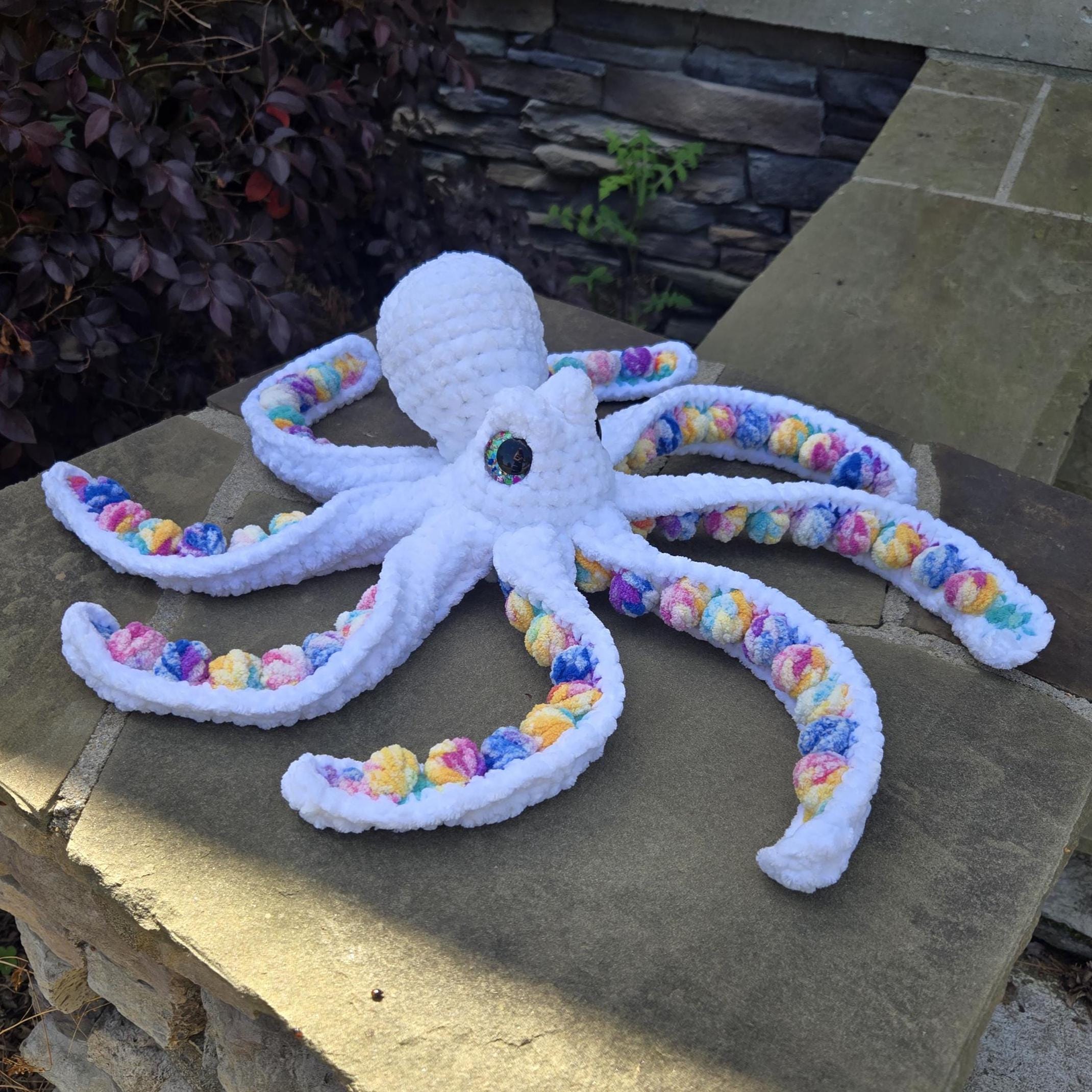 Octopus Plush Crochet Stuffed Animal Colorful Sea Creature Gift Kawaii Ocean Toy Handmade Amigurumi.