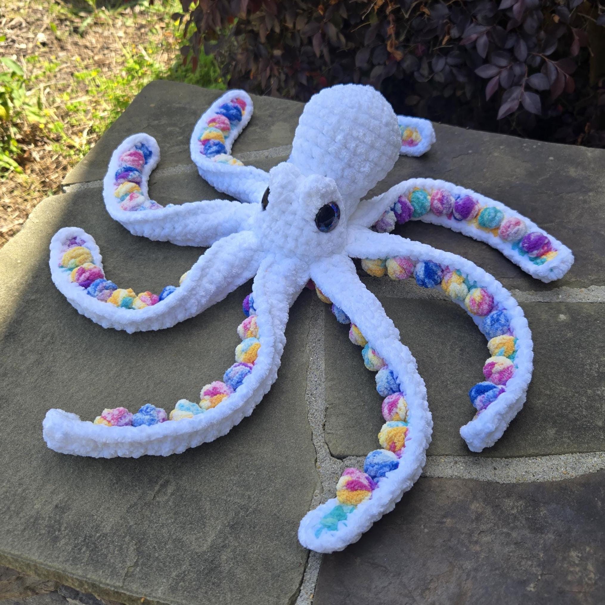 Octopus Plush Crochet Stuffed Animal Colorful Sea Creature Gift Kawaii Ocean Toy Handmade Amigurumi.