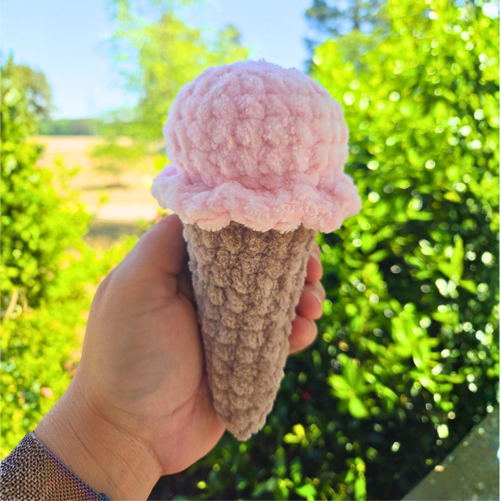 Crochet Ice Cream Cone Plush Custom Colors 1 2 or 3 Scoops Summer Gift.
