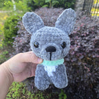 Crochet French Bulldog Plush - Handmade Frenchie Toy, Weighted Desk Buddy.