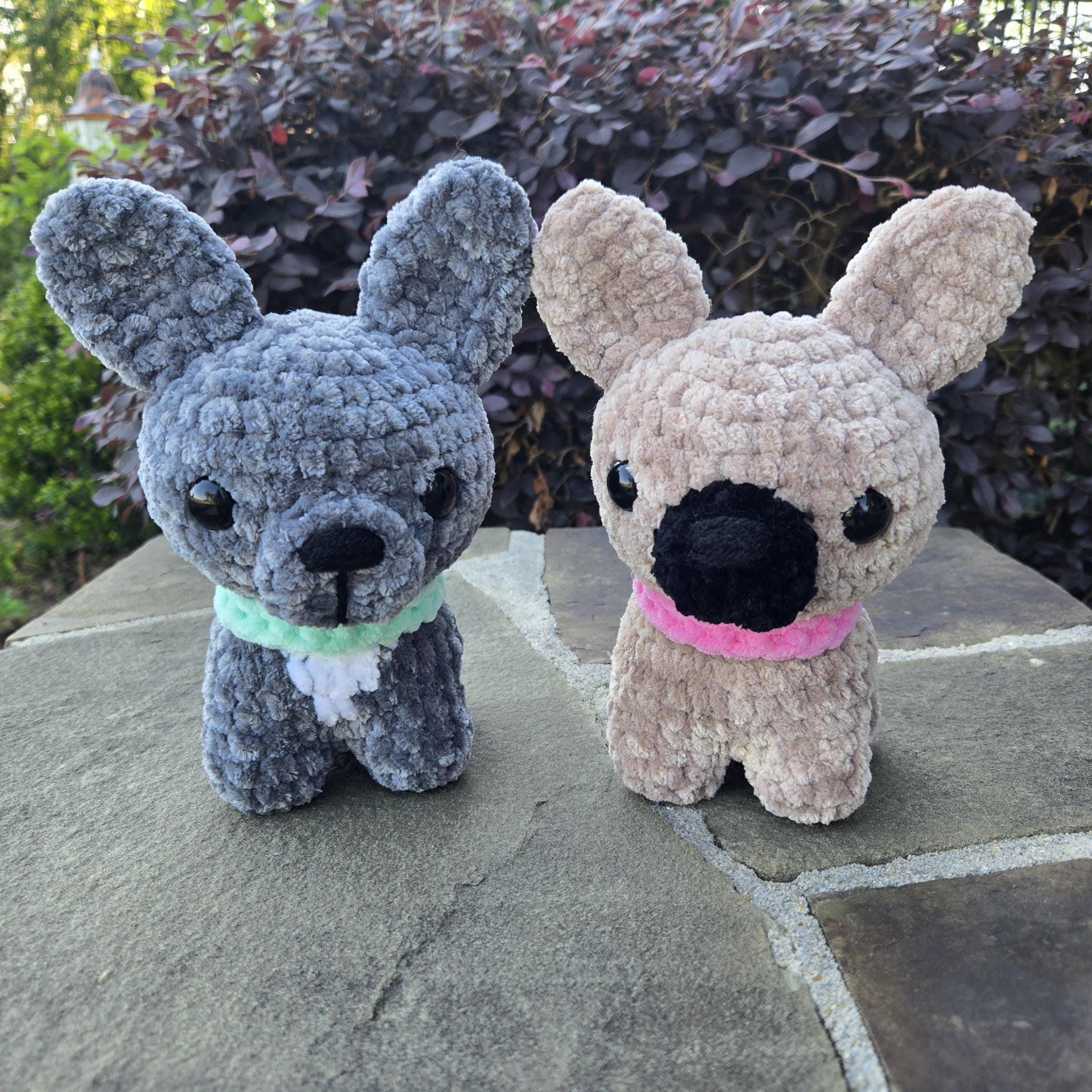 Crochet French Bulldog Plush - Handmade Frenchie Toy, Weighted Desk Buddy.