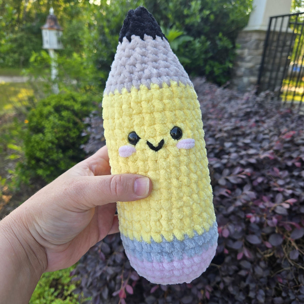 Large Crochet Pencil Plush - 12 Inch Handmade Teacher Gift, Novelty Desk Decor.
