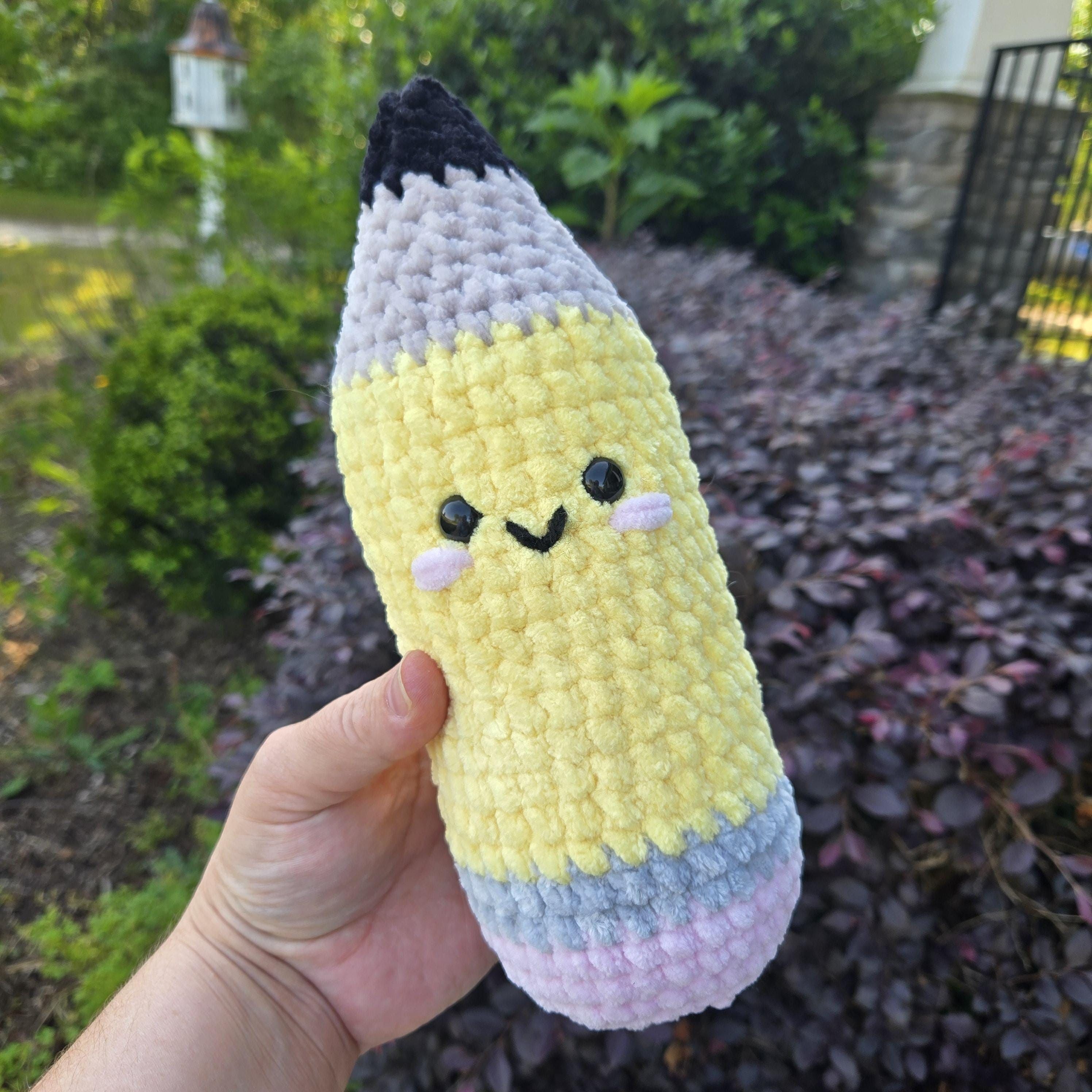 Large Crochet Pencil Plush - 12 Inch Handmade Teacher Gift, Novelty Desk Decor.